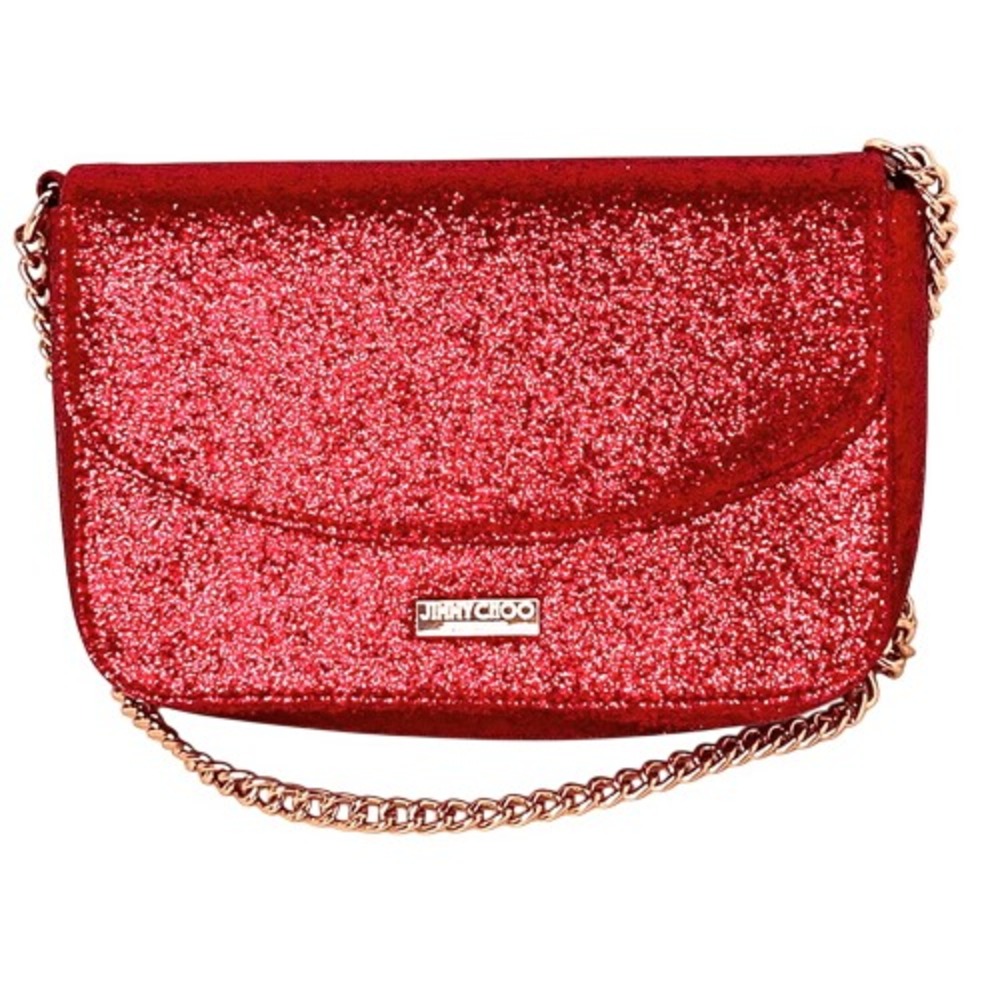 Jimmy Choo Parfume Red Glitter Good Chain Clutch Shoulder Handbag COA